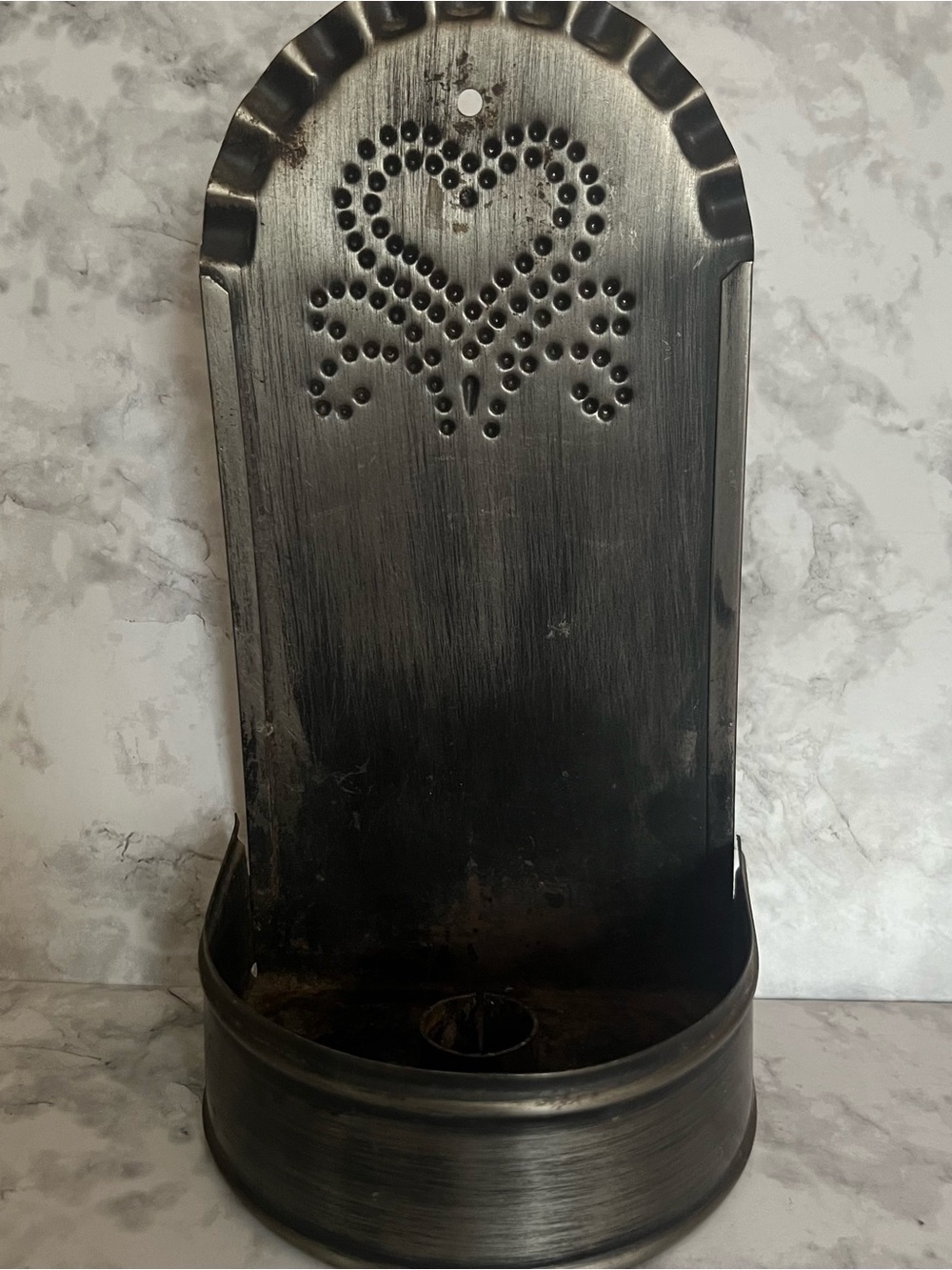 Metal Wall Candle Holder with Heart Cutout - Dark Brushed Finish